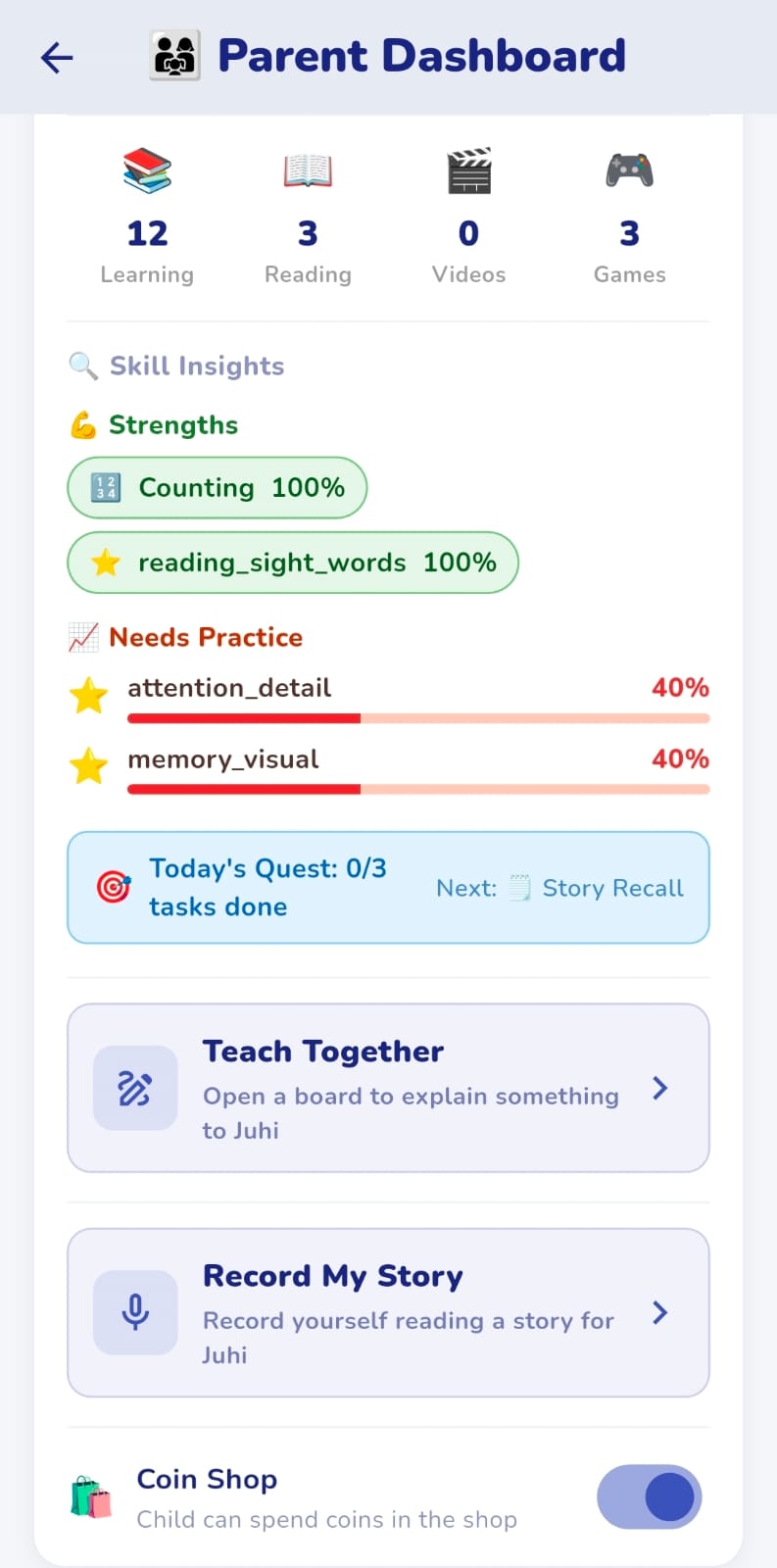JWorld Quest kids game activity screen